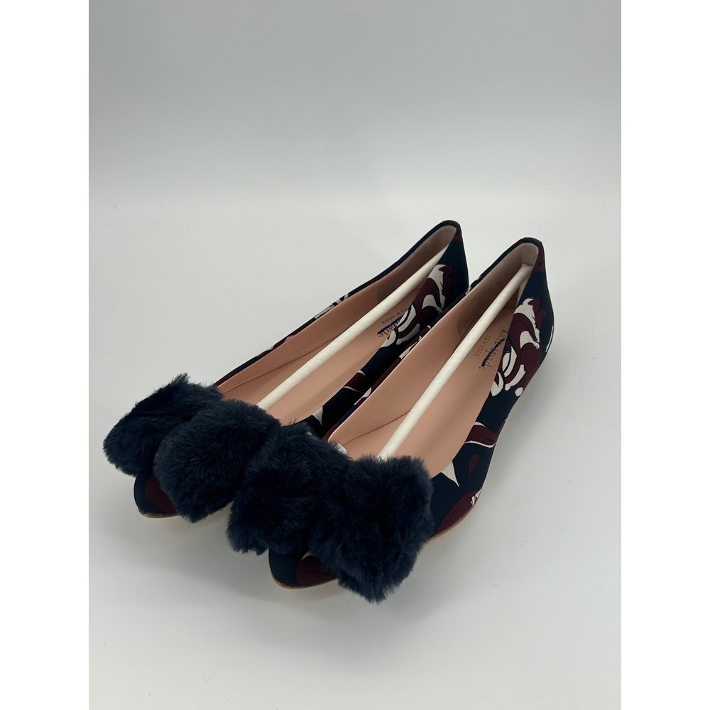 Kate Spade Elen Flats Size 8 Navy‎ Multi Fox Print Pom Pom New In Box